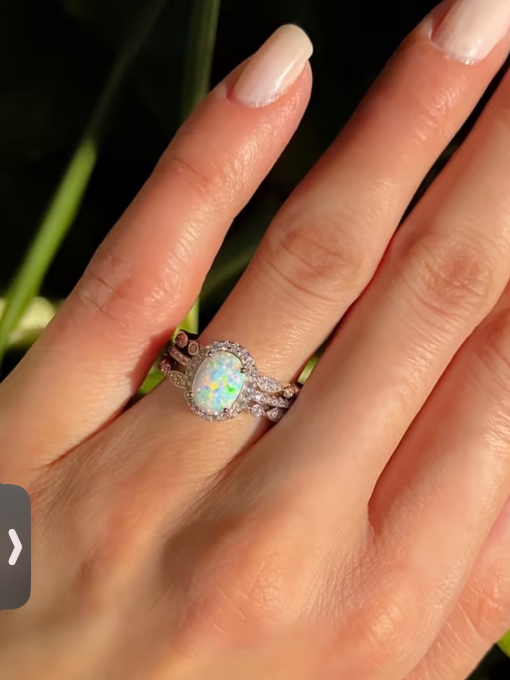 Opal Halo 3 Ring Set in White-Pink-Blue Opal Size 8 - Picture 2 of 5